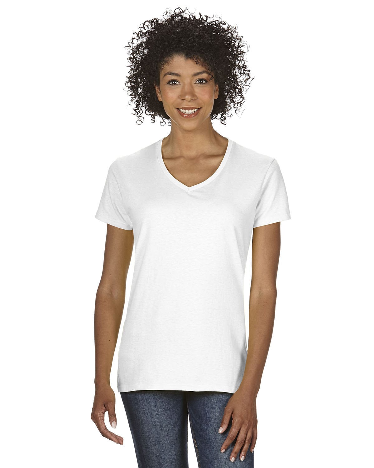 Gildan G500VL: Ladies' 5.3 oz. V-Neck T-Shirt in White