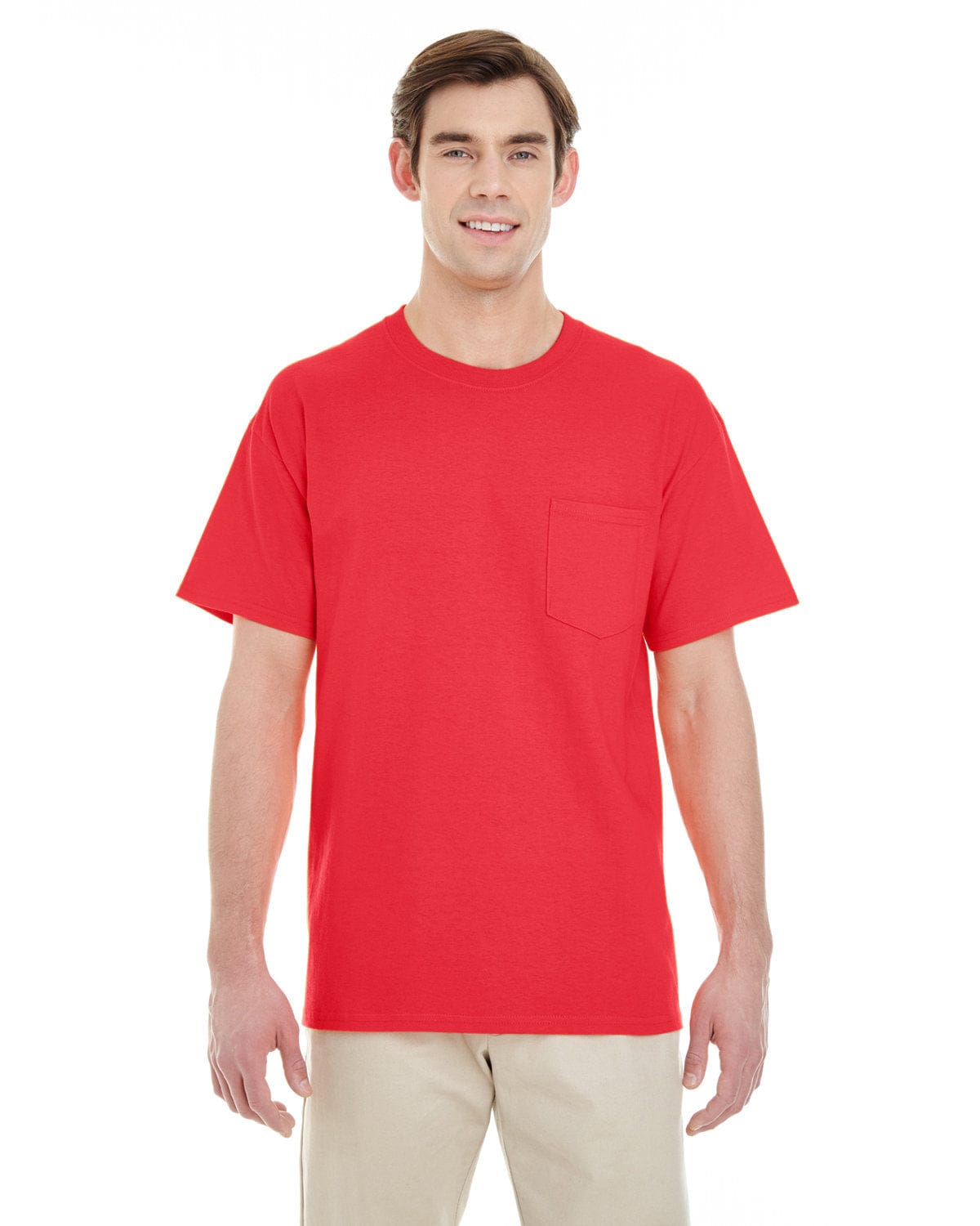 Gildan G530: Adult 5.3 oz. Pocket T-Shirt in Red