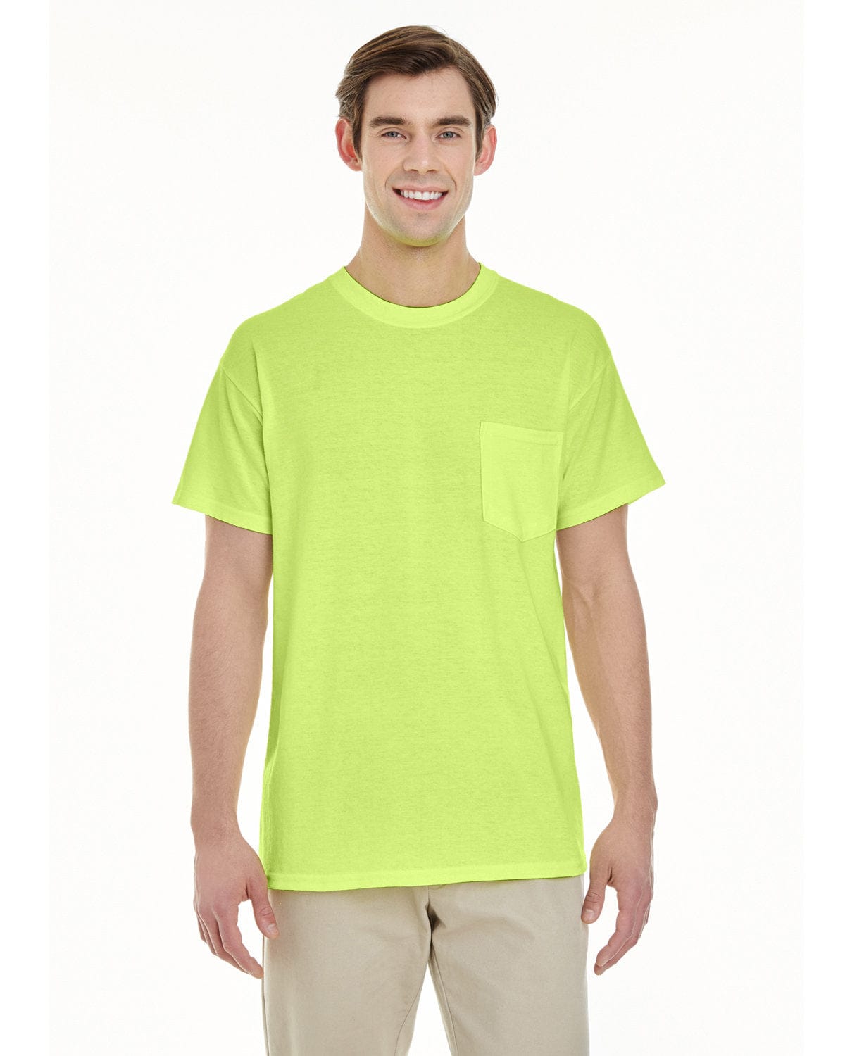 Gildan G530: Adult 5.3 oz. Pocket T-Shirt in Safety Green