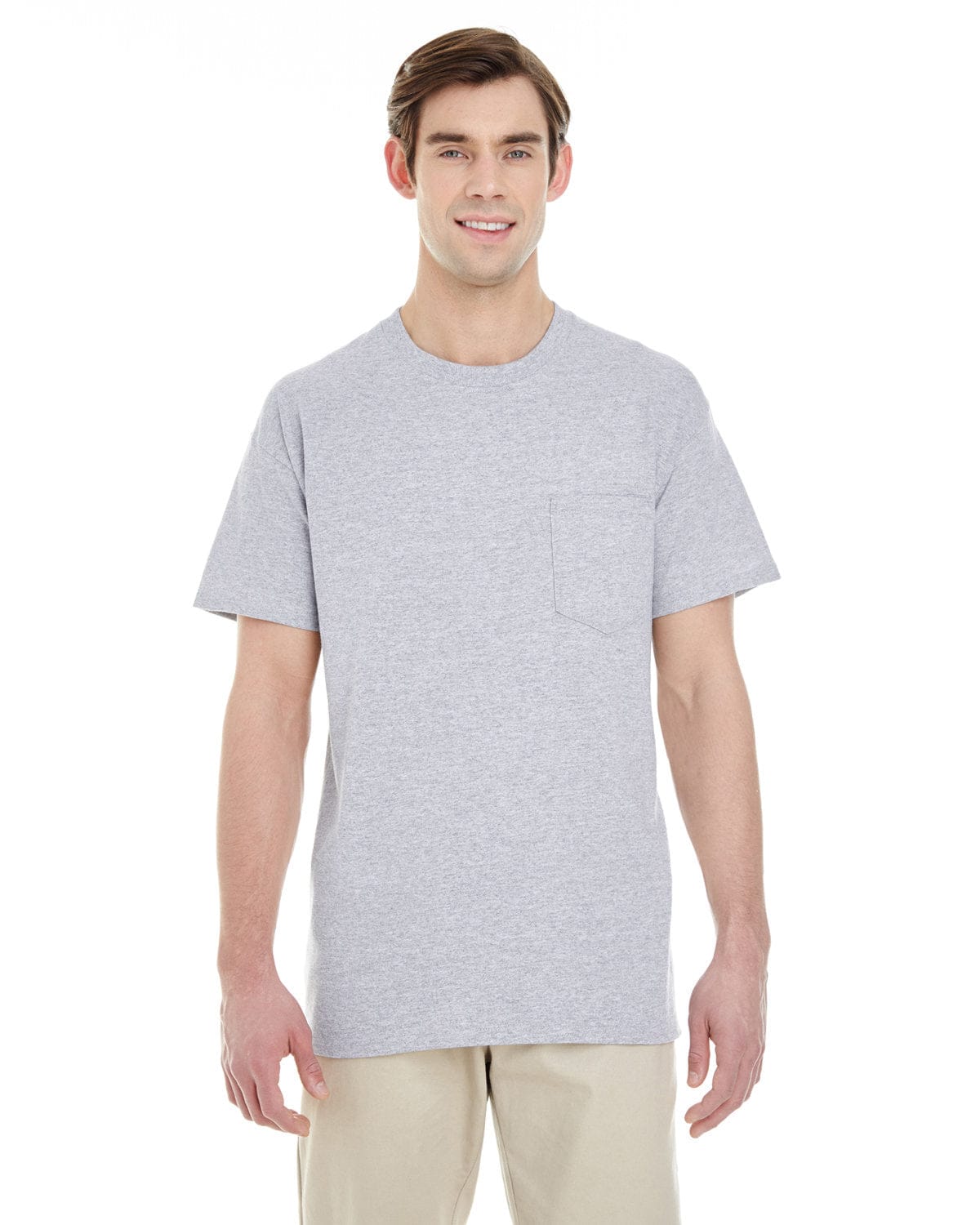 Gildan G530: Adult 5.3 oz. Pocket T-Shirt in Sport Grey