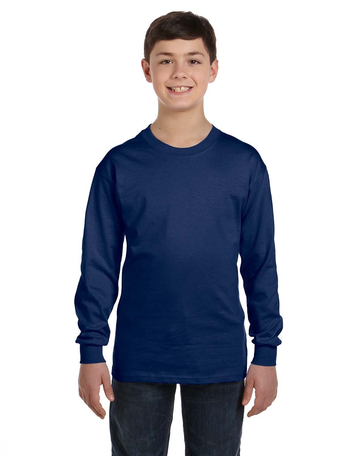 Gildan G540B: Youth Heavy Cotton™ Long-Sleeve T-Shirt in Navy