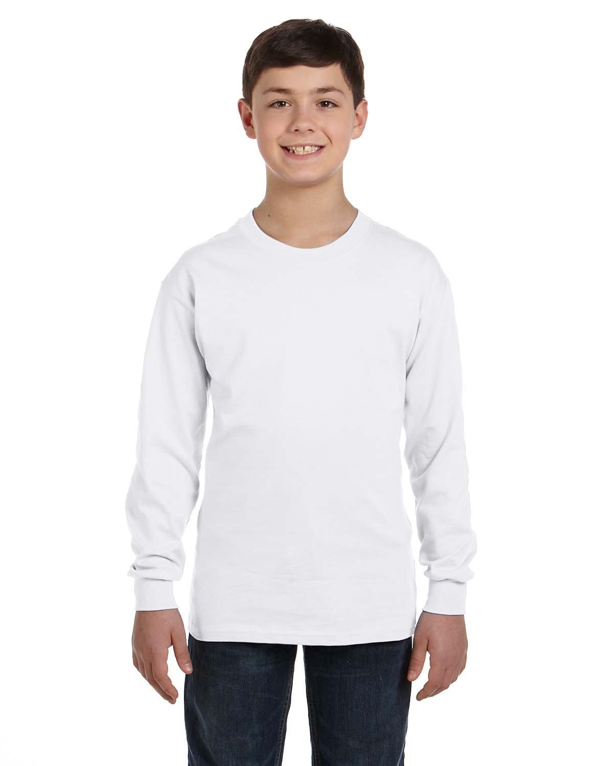 Gildan G540B: Youth Heavy Cotton™ Long-Sleeve T-Shirt in White