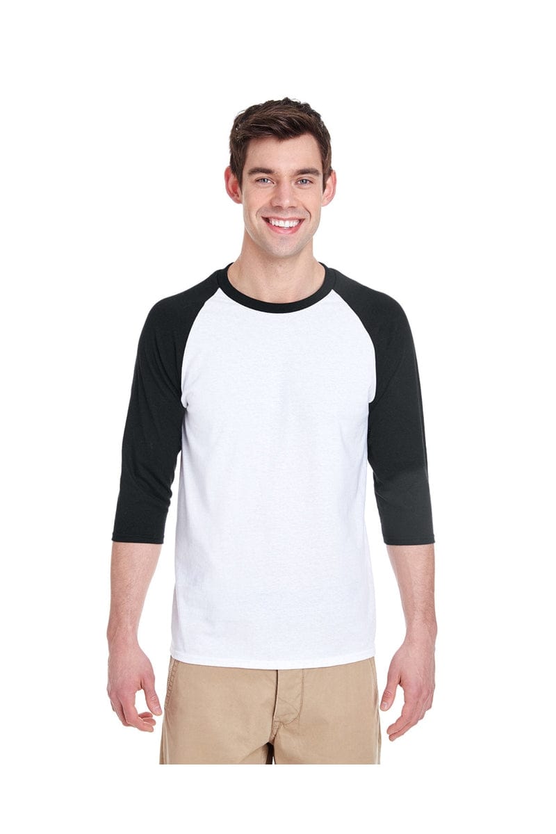 Gildan G570: Raglan Shirt in White/ Black