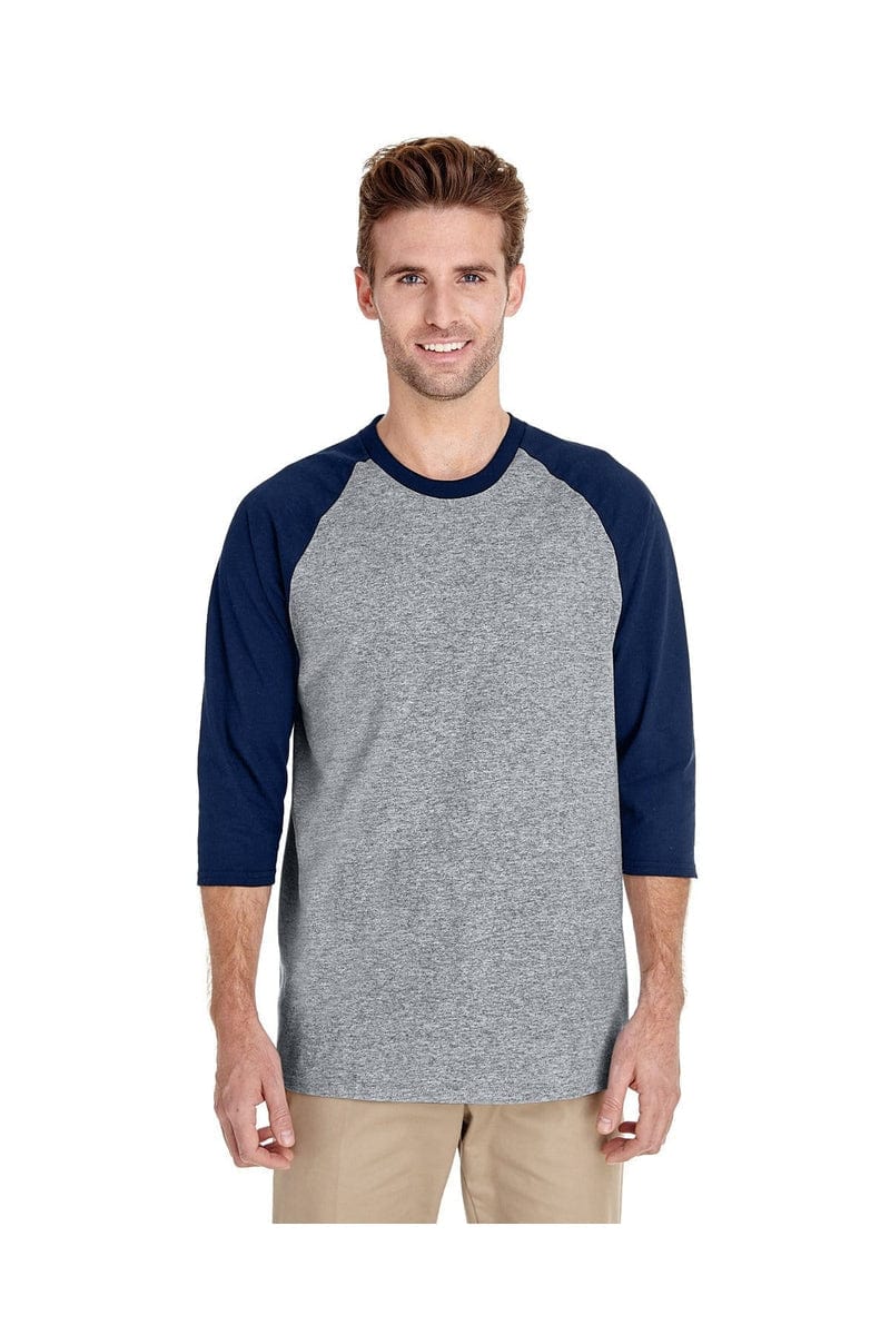 Gildan G570: Raglan Shirt in Sport Grey/ Navy