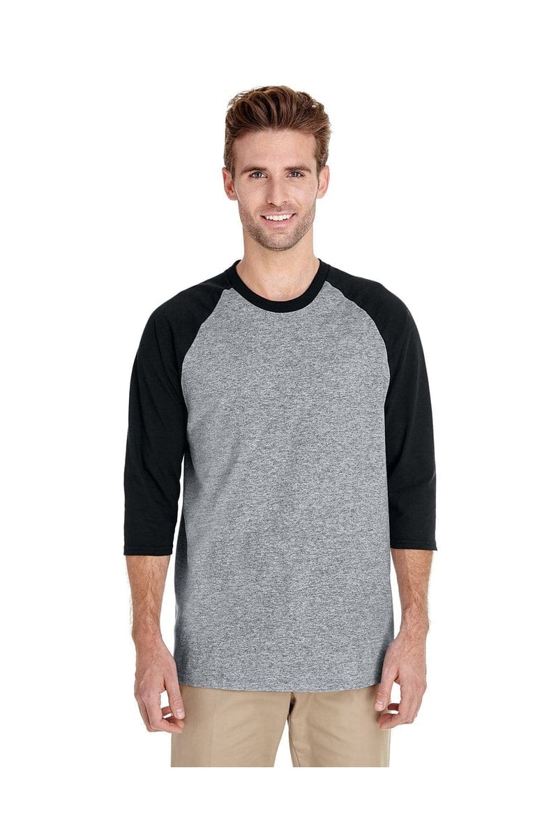 Gildan G570: Raglan Shirt in Sport Grey/ Blk
