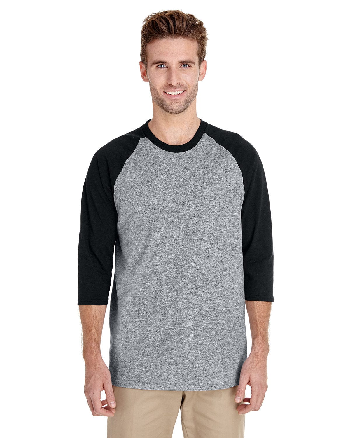 Gildan G570: Raglan Shirt in Sport Grey/ Blk