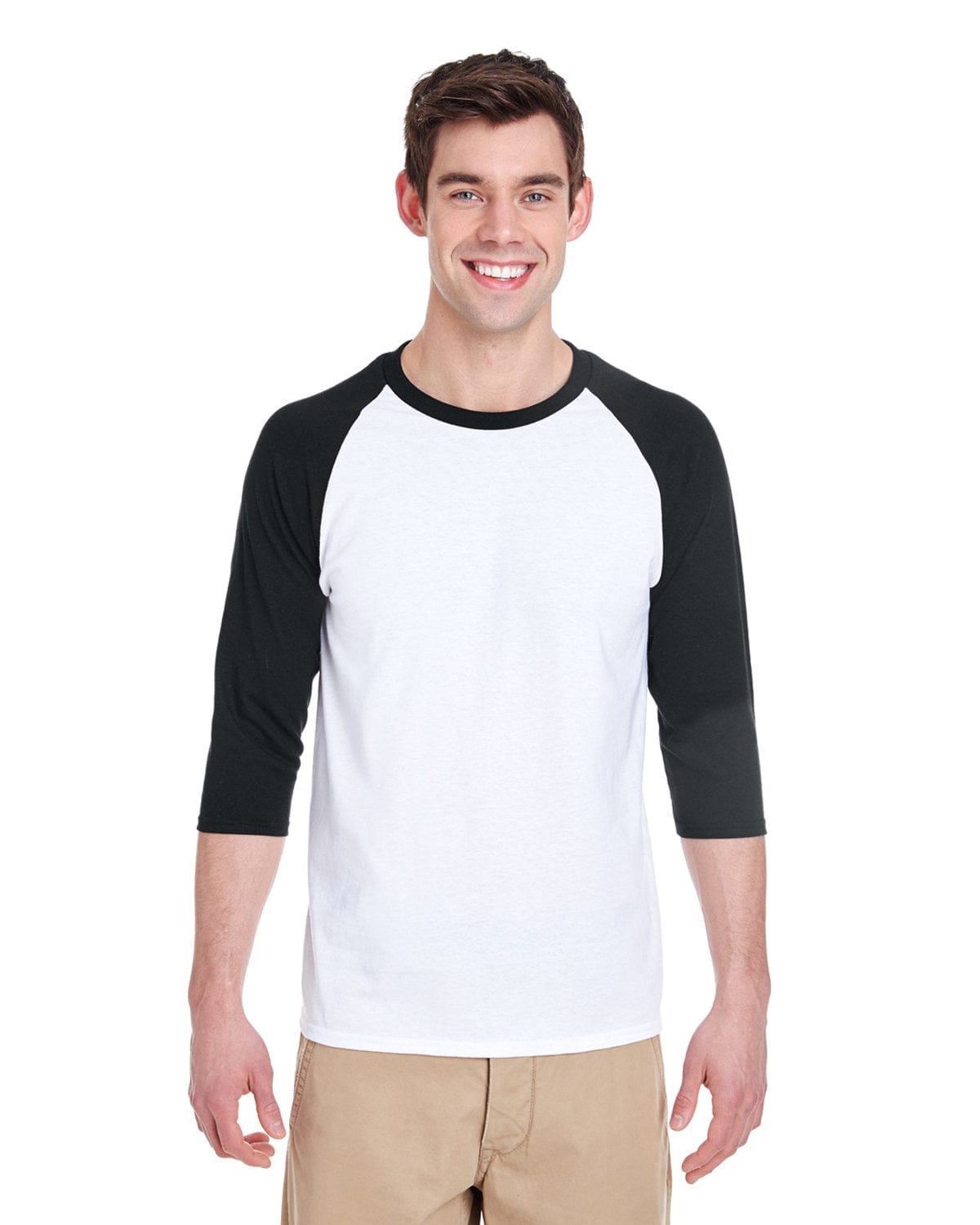 Gildan G570: Raglan Shirt in White/ Black