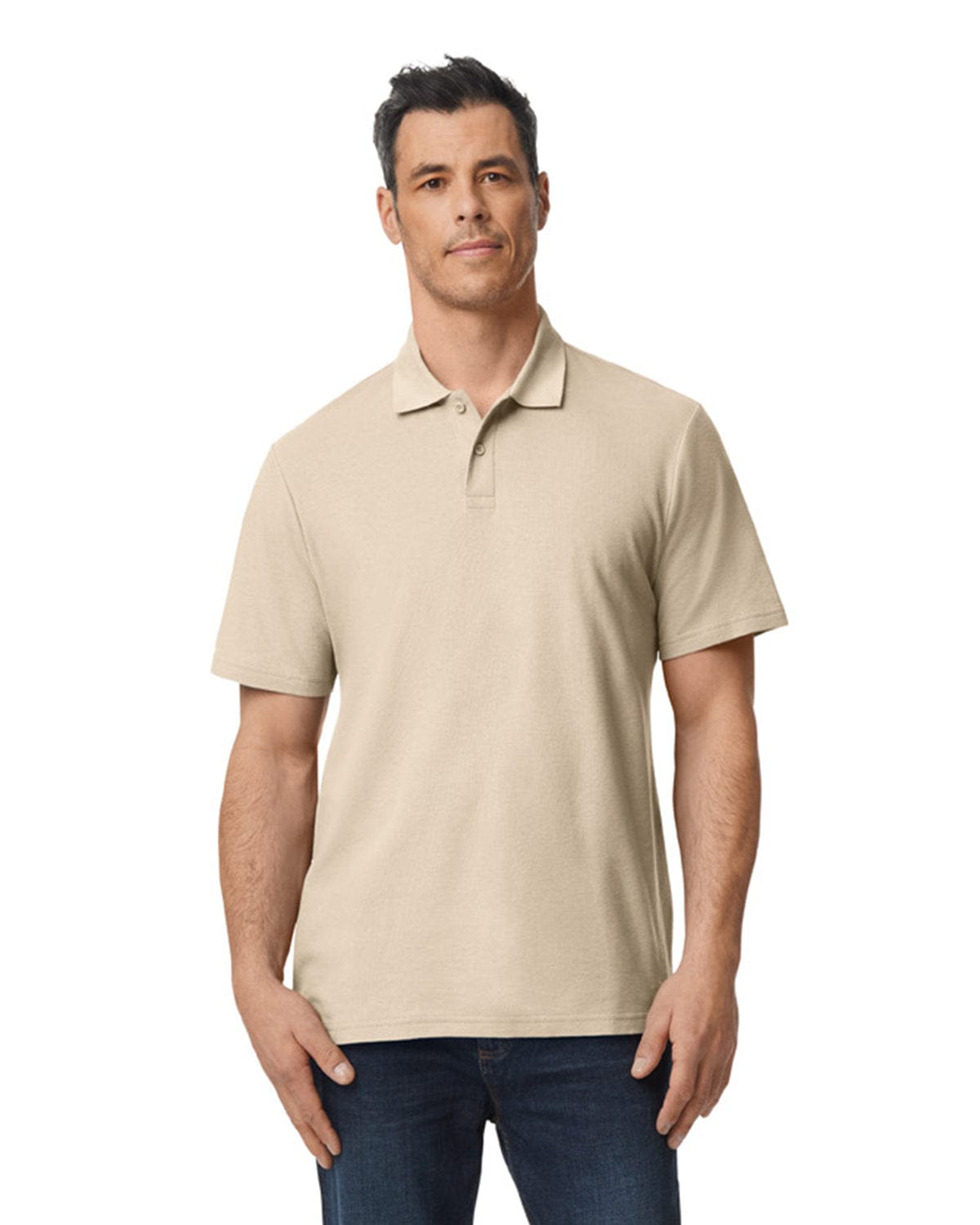 Gildan G648 Men's Softstyle Double Pique Polo in Sand