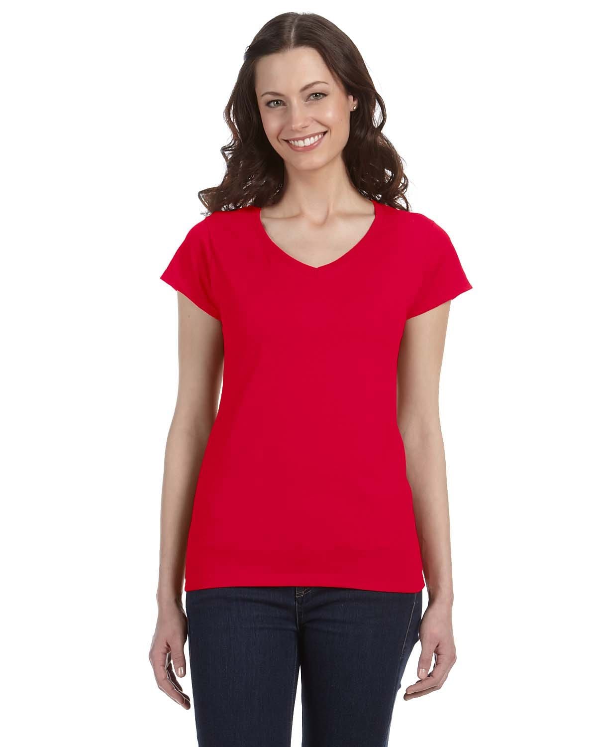 Gildan G64VL Softstyle Fitted V-Neck T-Shirt in Cherry Red