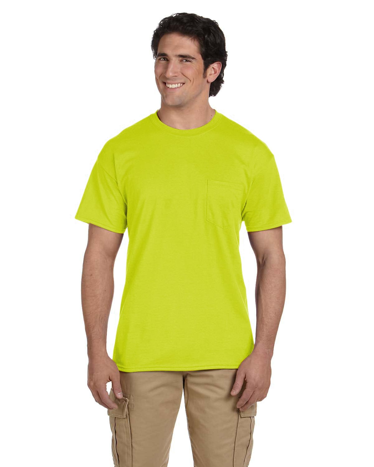 Gildan G830 DryBlend 50 Cotton/50 Poly Pocket T-Shirt in Safety Green