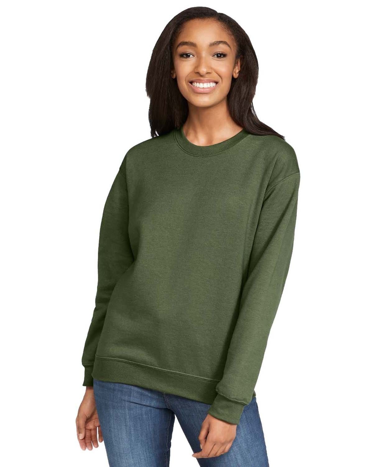 Gildan SF000 Adult Softstyle Fleece Crew Sweatshirt in Military Green