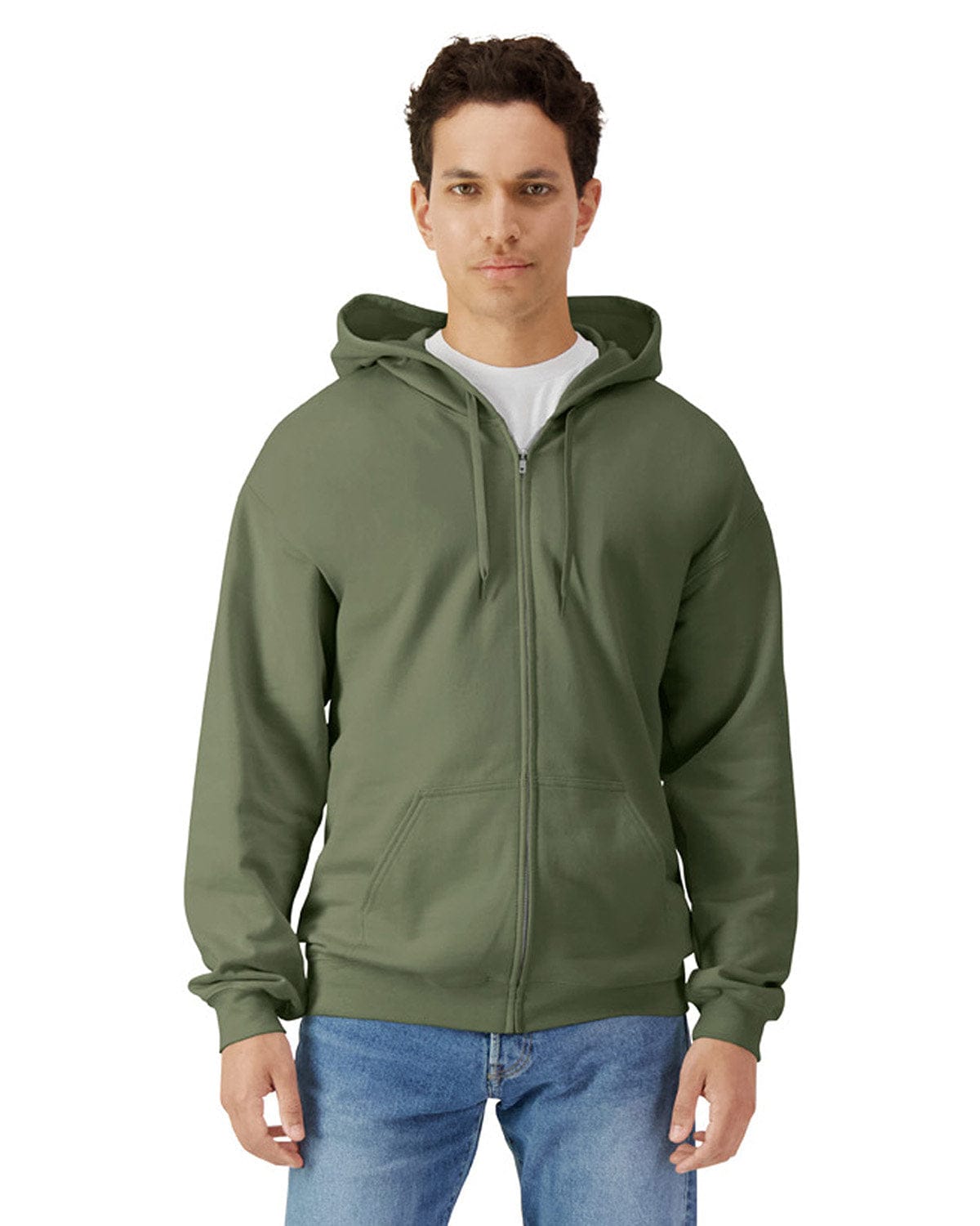 Gildan SF600 Unisex Softstyle Fleece Hooded Sweatshirt in Military Green