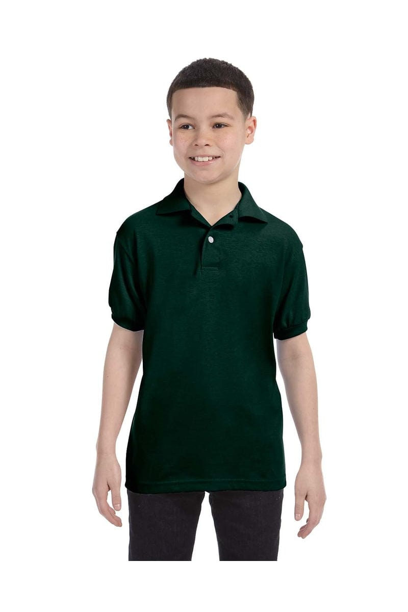 Hanes 054Y Jersey Knit Youth Wholesale Polo in Deep Forest
