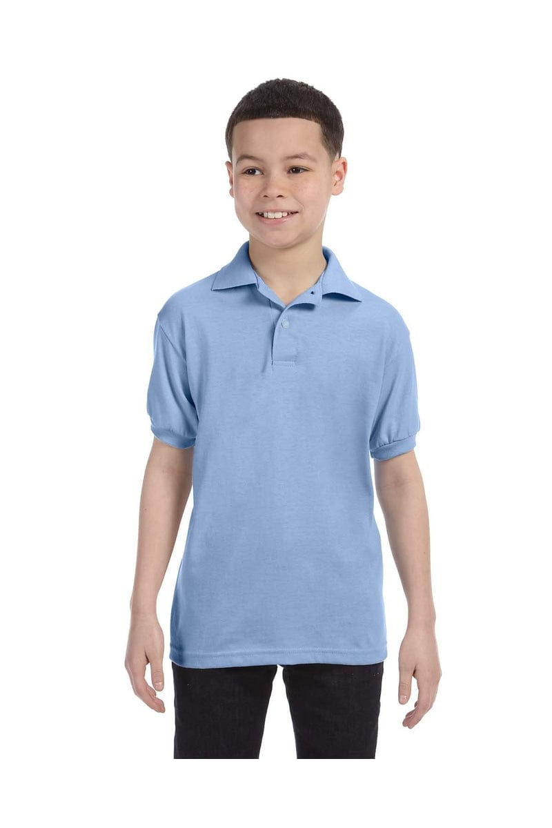 Hanes 054Y Jersey Knit Youth Wholesale Polo in Light Blue