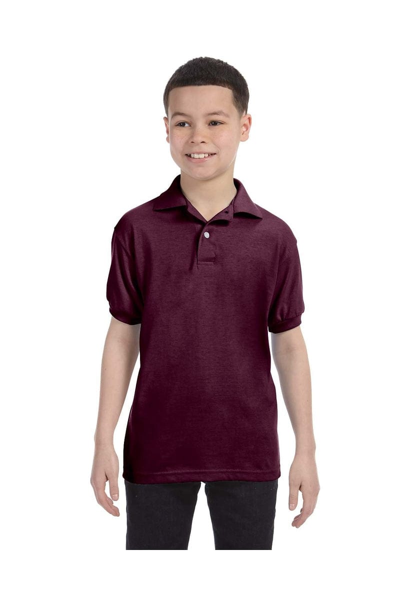 Hanes 054Y Jersey Knit Youth Wholesale Polo in Maroon