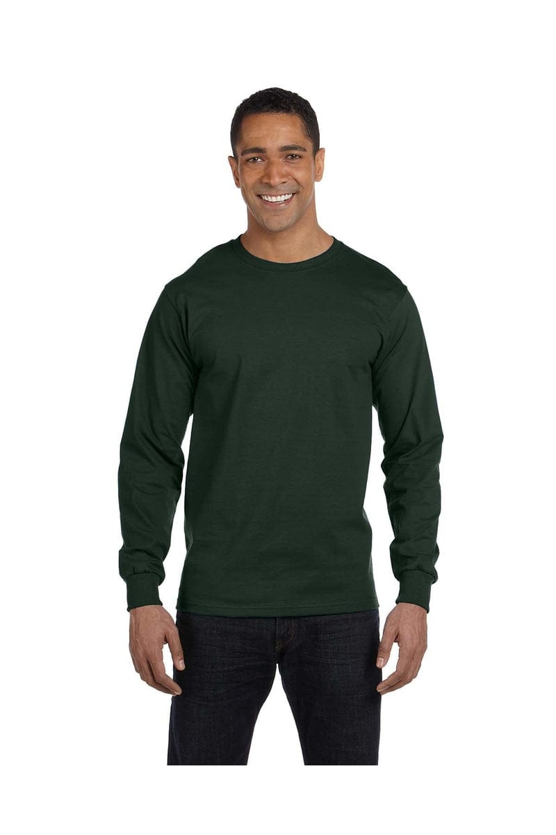 Hanes 5186 100% Cotton, Long-sleeved Tee in Deep Forest