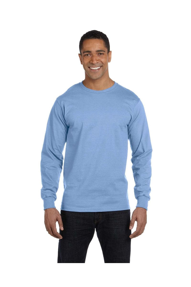Hanes 5186 100% Cotton, Long-sleeved Tee in Light Blue