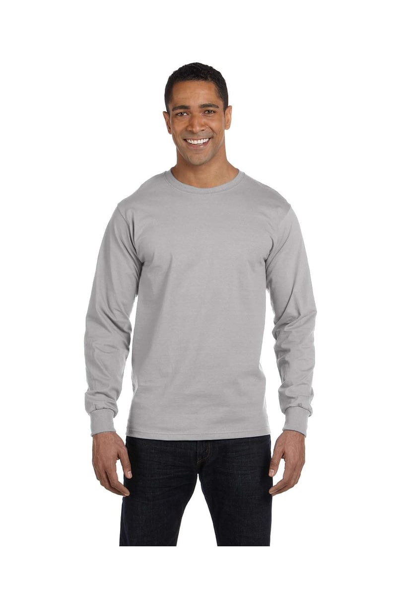 Hanes 5186 100% Cotton, Long-sleeved Tee in Light Steel
