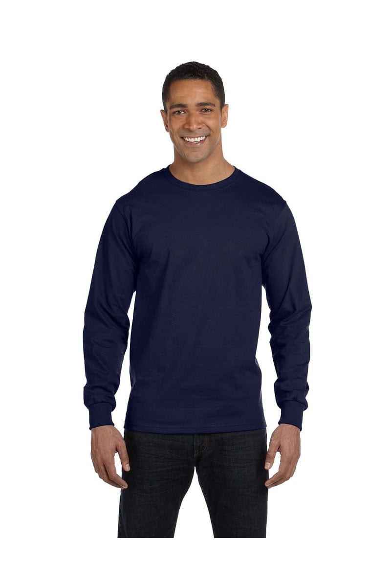 Hanes 5186 100% Cotton, Long-sleeved Tee in Navy