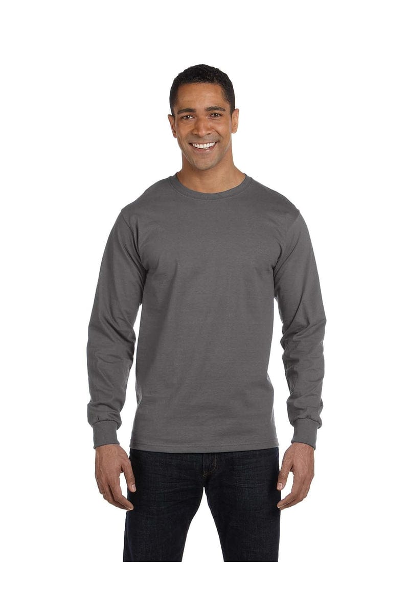 Hanes 5186: Adult 6.1 oz. Long-Sleeve Beefy-T, Basic Colors in Smoke Gray