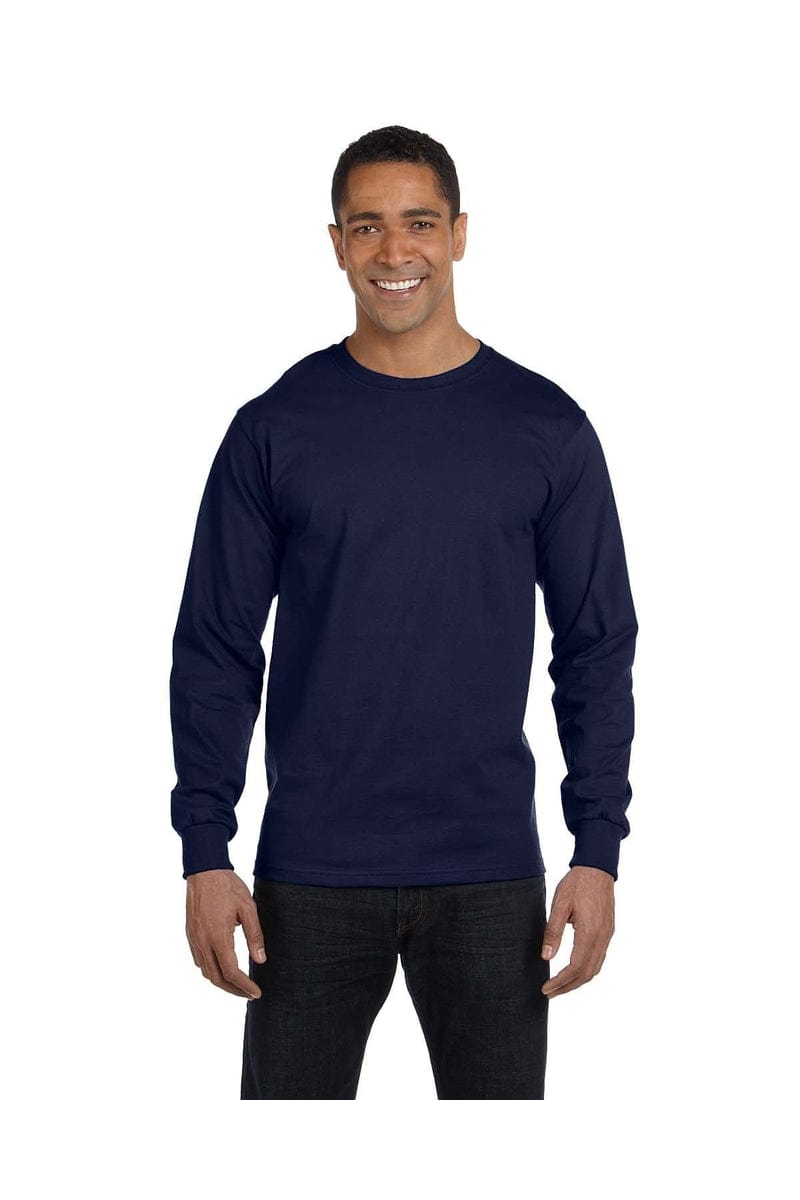 Hanes 5286: Men's 5.2 oz. ComfortSoft Cotton Long-Sleeve T-Shirt in Navy
