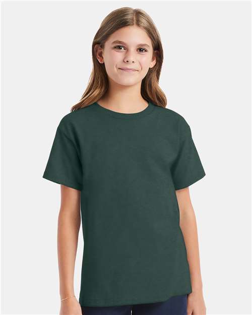 Hanes 5480 Youth 5 oz. Cotton T-Shirt in Athletic Dark Green