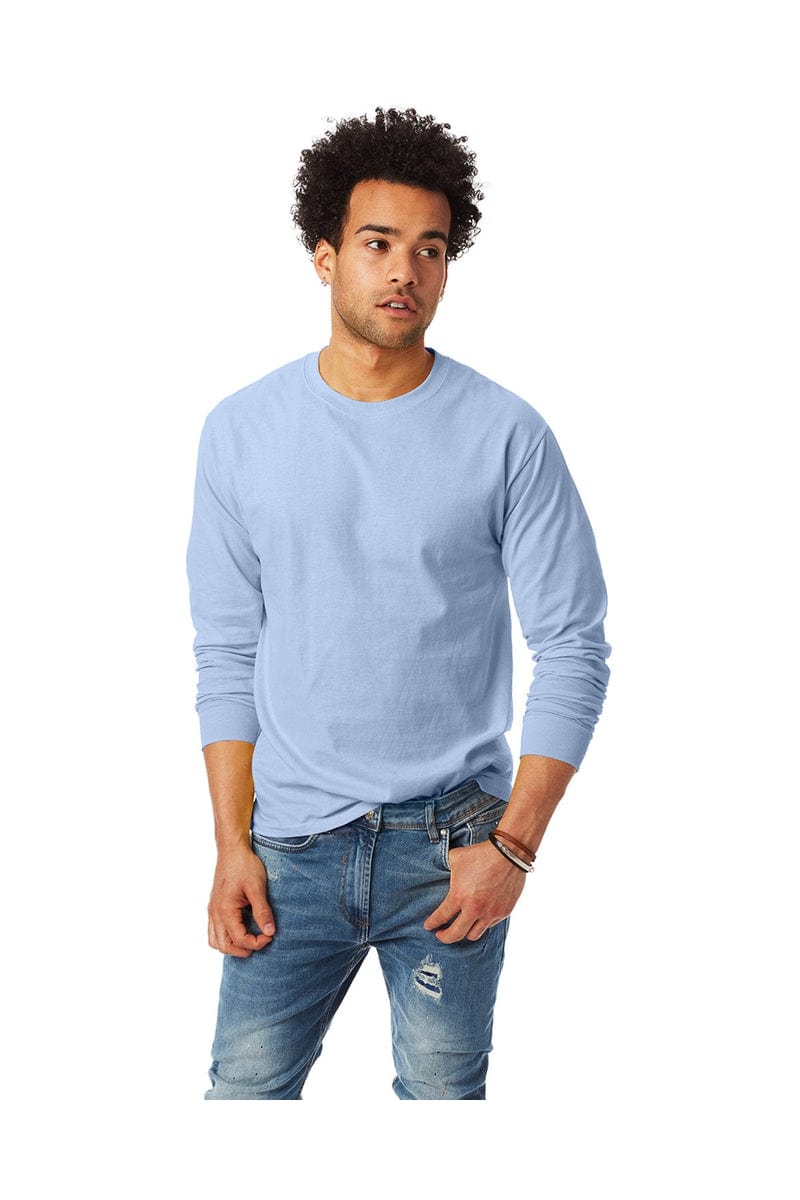 Hanes 5586: Unisex 6.1 oz. Tagless Long-Sleeve T-Shirt in Light Blue