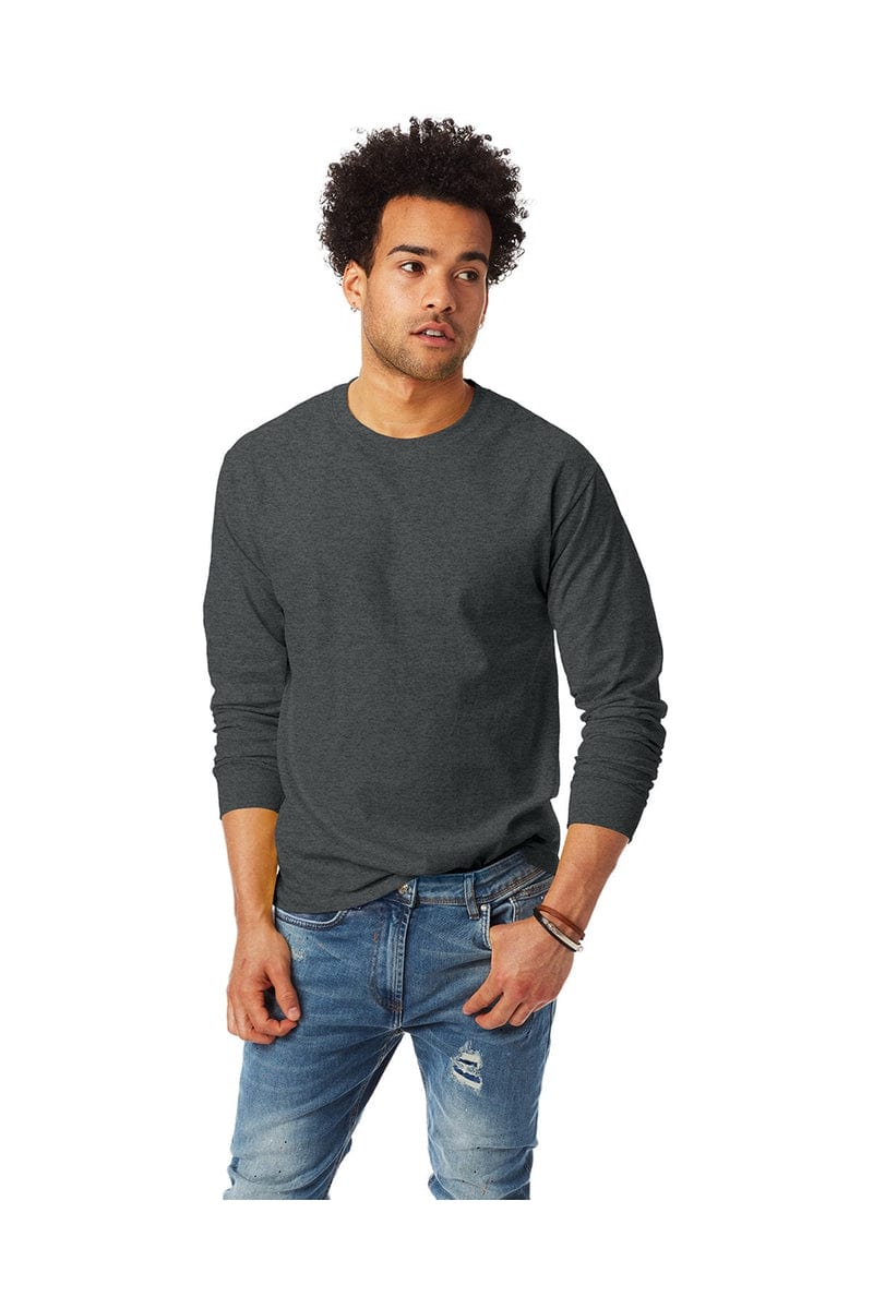 Hanes 5586: Unisex 6.1 oz. Tagless Long-Sleeve T-Shirt in Charcoal Heather