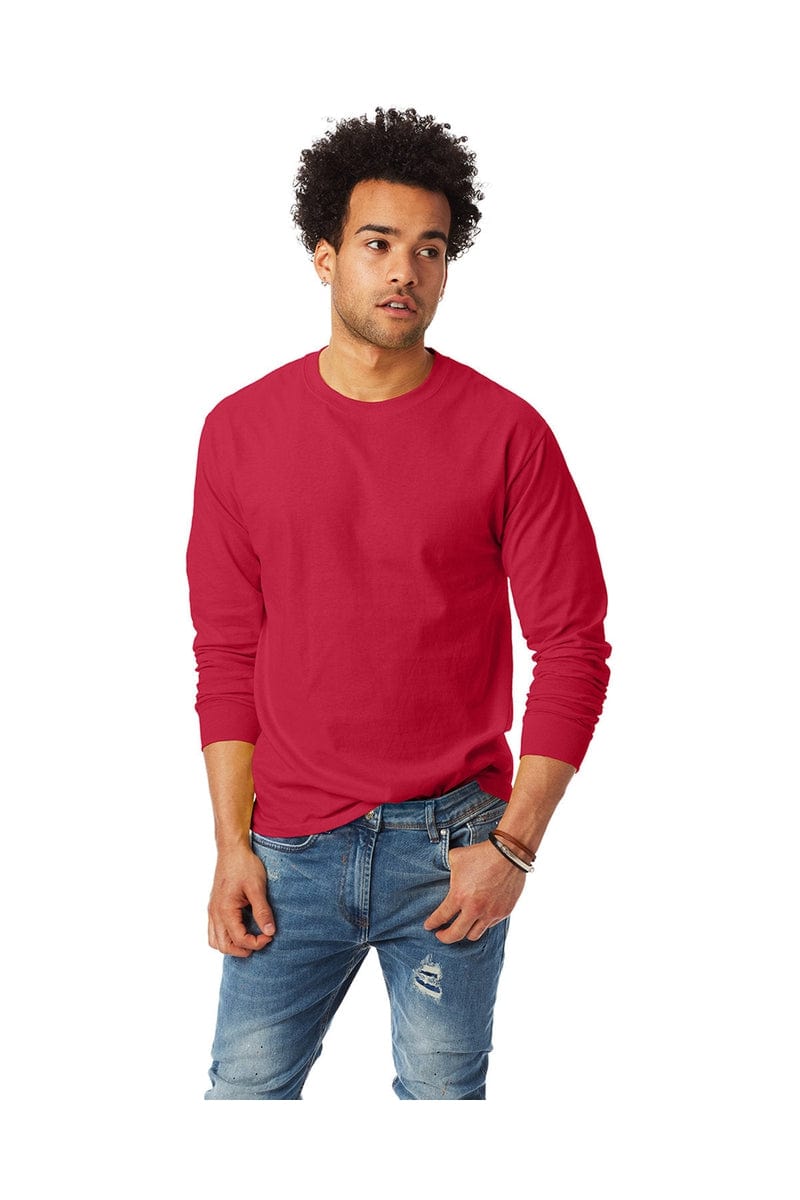 Hanes 5586: Unisex 6.1 oz. Tagless Long-Sleeve T-Shirt in Deep Red