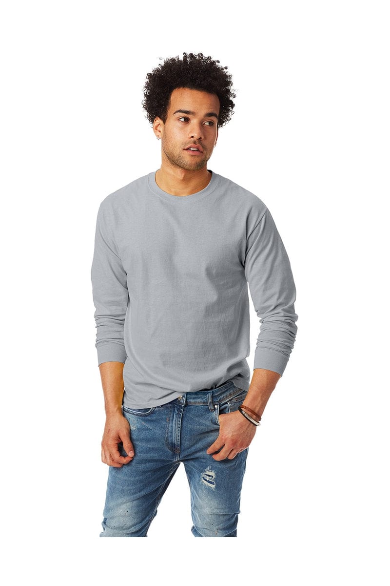 Hanes 5586: Unisex 6.1 oz. Tagless Long-Sleeve T-Shirt in Light Steel
