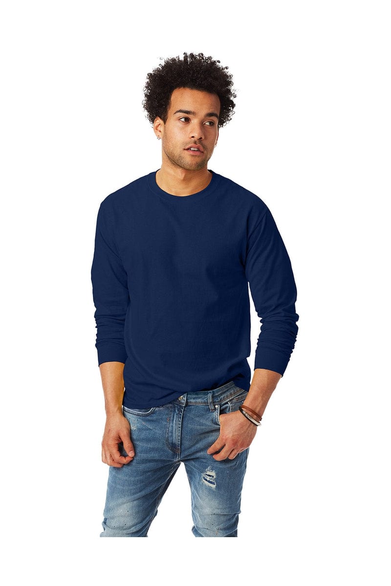 Hanes 5586: Unisex 6.1 oz. Tagless Long-Sleeve T-Shirt in Navy
