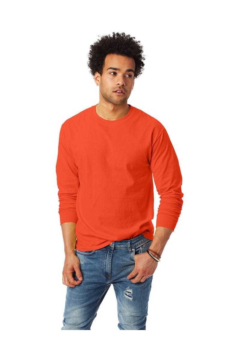 Hanes 5586: Unisex 6.1 oz. Tagless Long-Sleeve T-Shirt in Orange