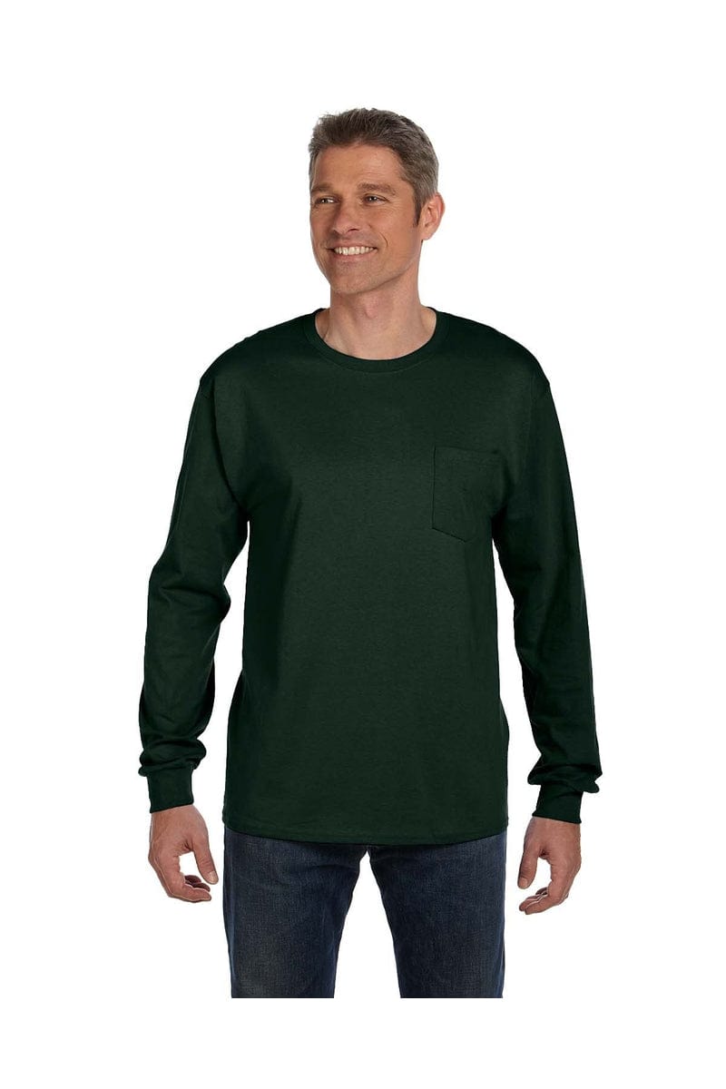 Hanes 5596: Men's 6.1 oz. Tagless Long-Sleeve Pocket T-Shirt in Deep Forest