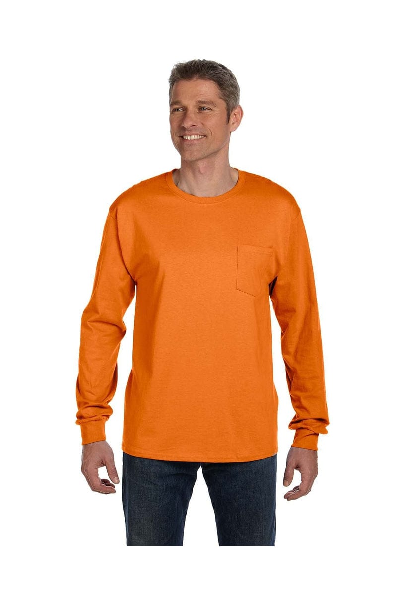 Hanes 5596: Men's 6.1 oz. Tagless Long-Sleeve Pocket T-Shirt in Orange
