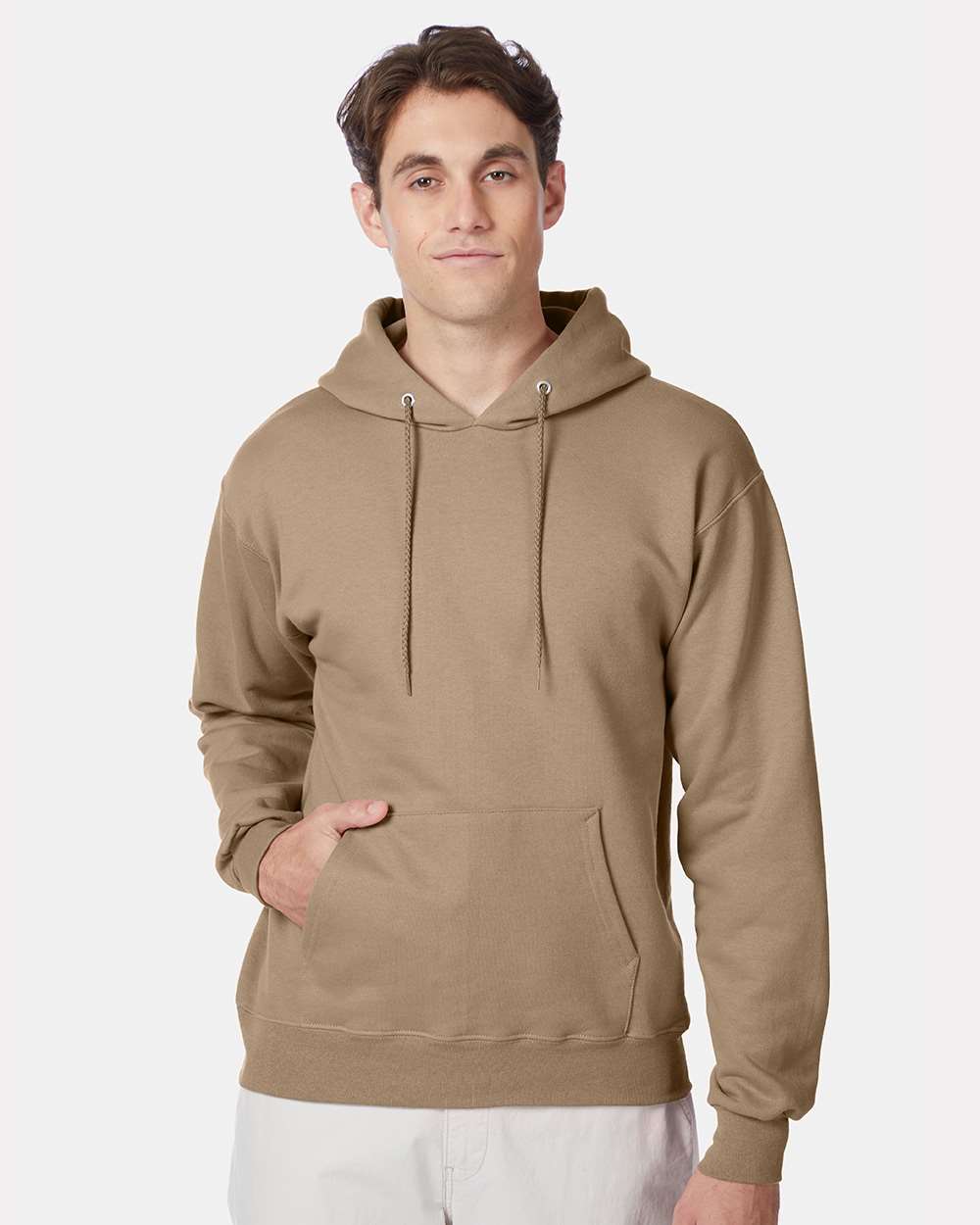 Hanes F170 Ultimate Cotton Pullover Hoodie Sweatshirt in Pebble