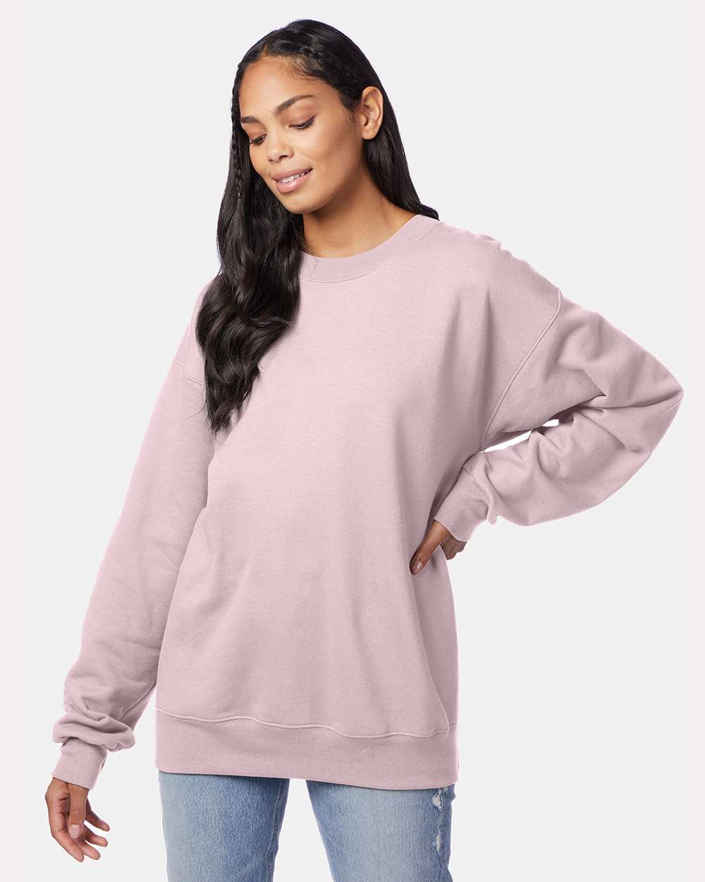 Hanes F260 Ultimate Cotton Crewneck Sweatshirt in Pale Pink