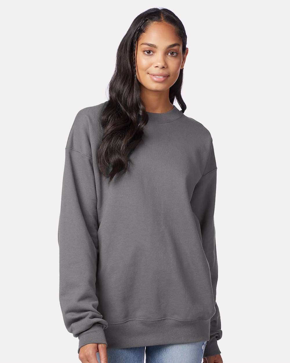 Hanes F260 Ultimate Cotton Crewneck Sweatshirt in Smoke Grey