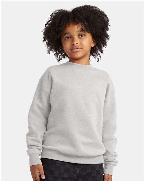 Hanes P360 Youth EcoSmart Crewneck Sweatshirt in Ash