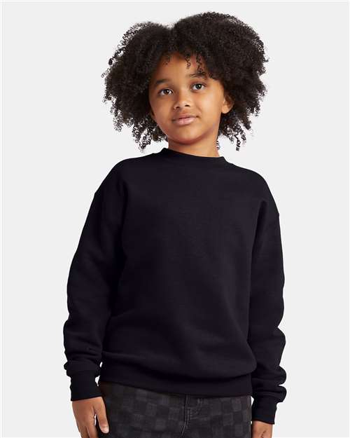Hanes P360 Youth EcoSmart Crewneck Sweatshirt in Black