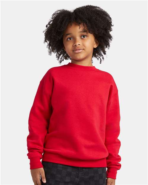 Hanes P360 Youth EcoSmart Crewneck Sweatshirt in Deep Red