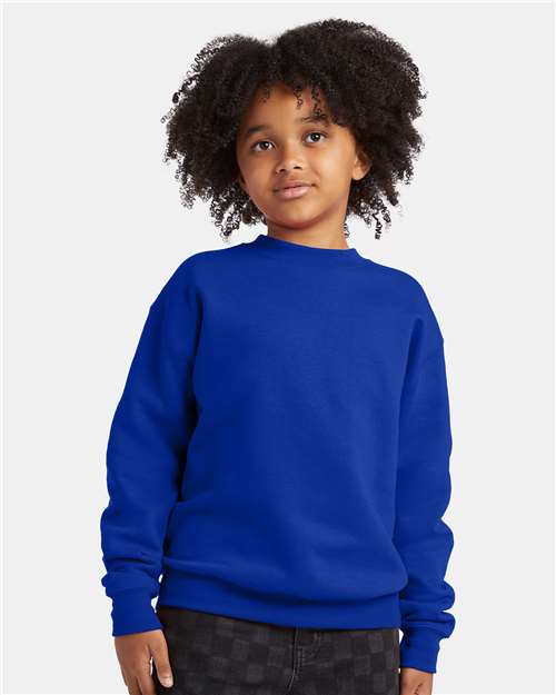Hanes P360 Youth EcoSmart Crewneck Sweatshirt in Deep Royal