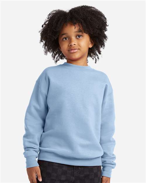 Hanes P360 Youth EcoSmart Crewneck Sweatshirt in Light Blue