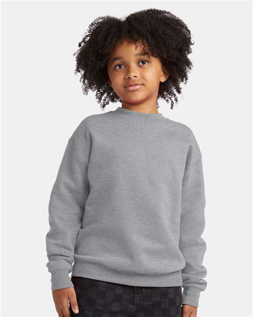 Hanes P360 Youth EcoSmart Crewneck Sweatshirt in Light Steel