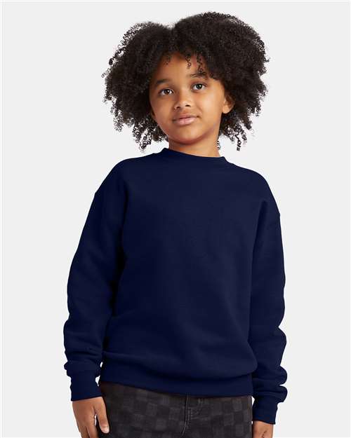 Hanes P360 Youth EcoSmart Crewneck Sweatshirt in Navy