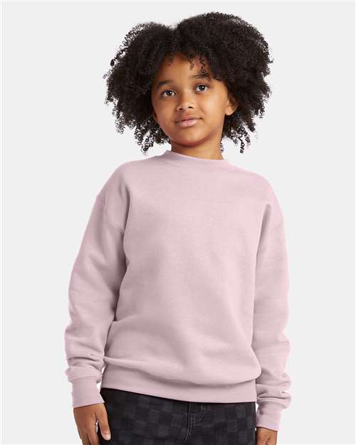 Hanes P360 Youth EcoSmart Crewneck Sweatshirt in Pale Pink