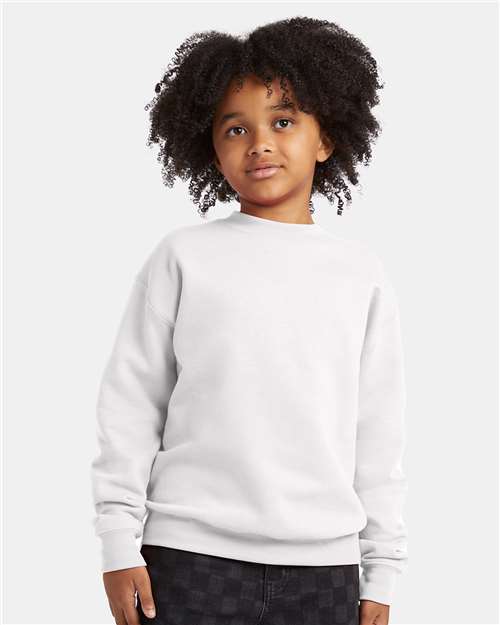 Hanes P360 Youth EcoSmart Crewneck Sweatshirt in White
