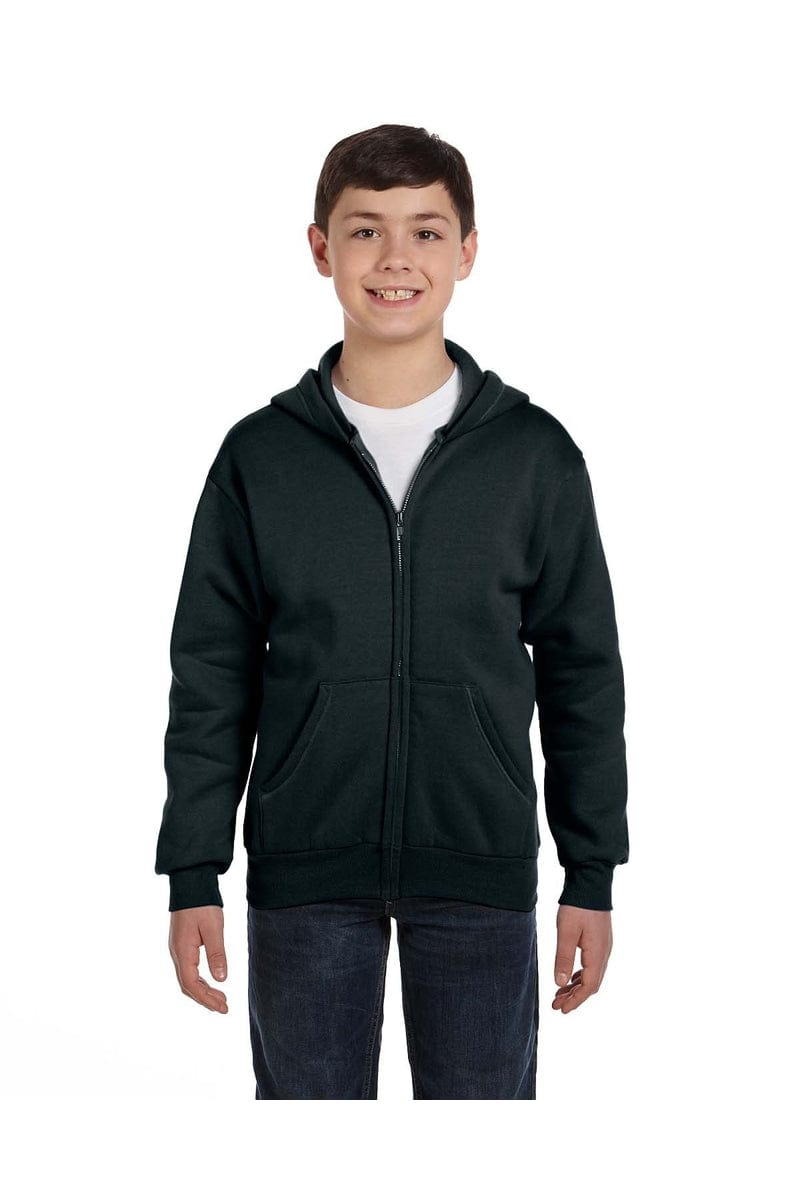 Hanes P480 Youth EcoSmart Full-Zip Sweatshirt in Black