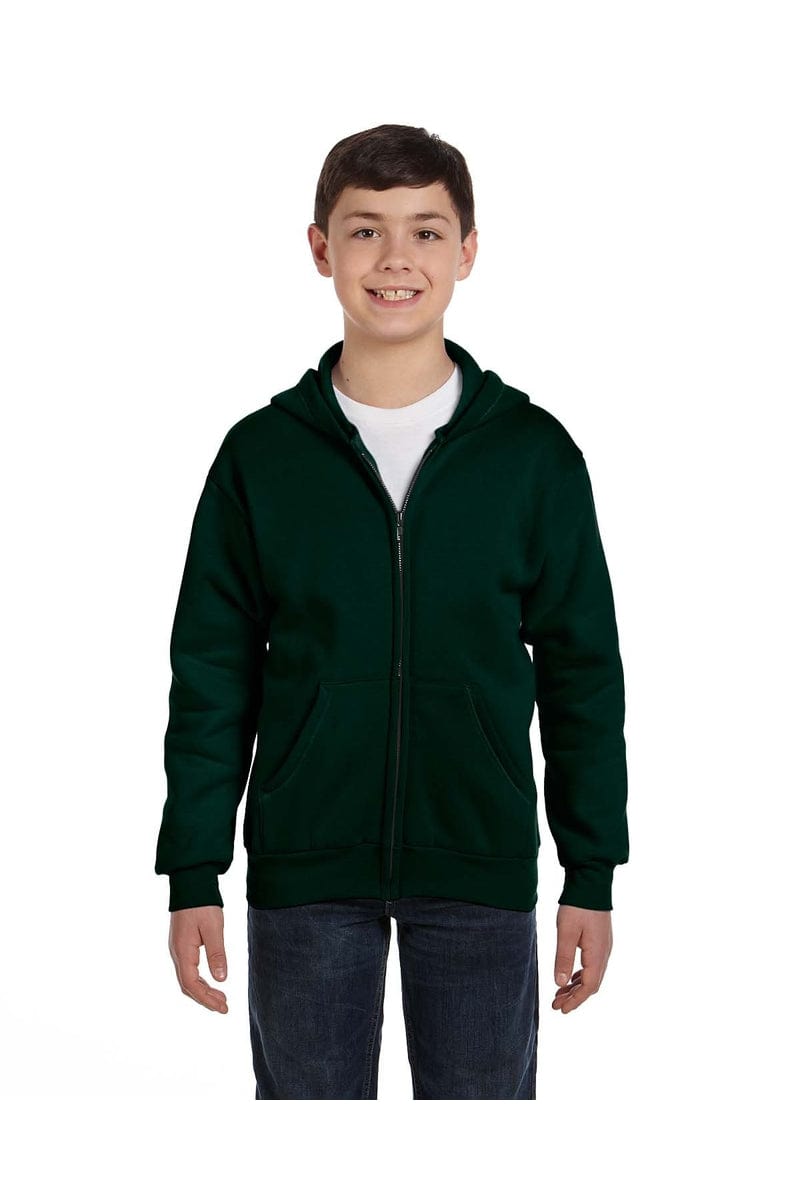 Hanes P480 Youth EcoSmart Full-Zip Sweatshirt in Deep Forest