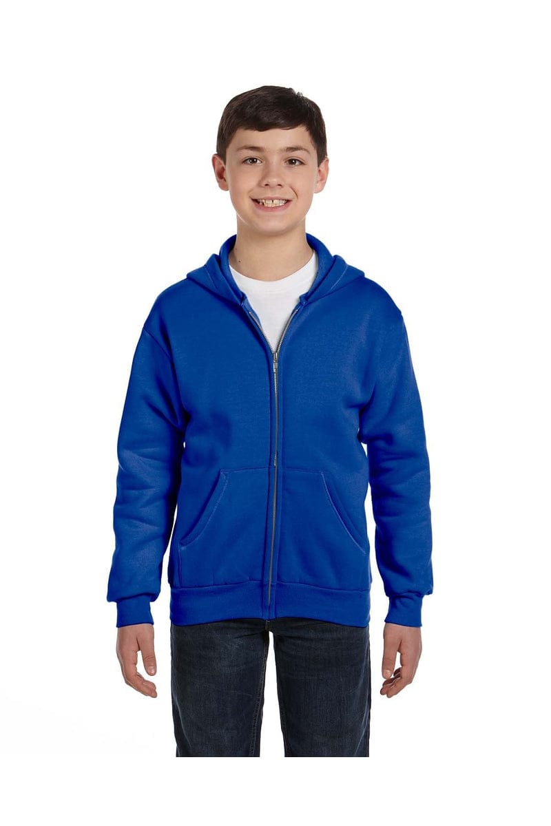 Hanes P480 Youth EcoSmart Full-Zip Sweatshirt in Deep Royal