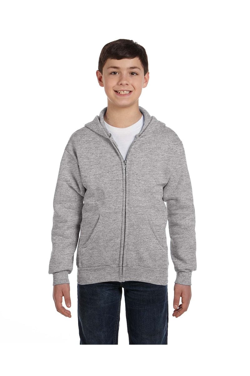 Hanes P480 Youth EcoSmart Full-Zip Sweatshirt in Light Steel